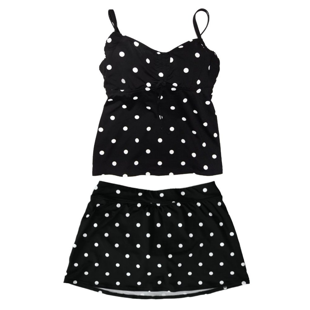 Lands’ End Polka Dot B&W Swimsuit Tankini Set